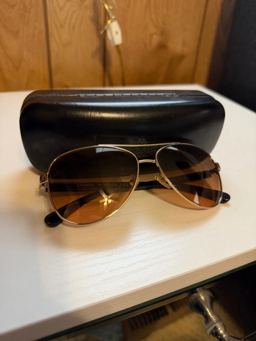 Coach Gold Frame Aviator Sunglasses with Brown Gradient Lenses - Picture 1 of 3